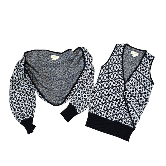 Maeve Anthropologie X-Small Black & White Geometric Knit Cardigan Sweater Vest S - Picture 3 of 9